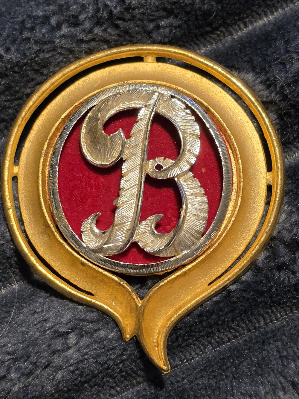 Vintage Circa 1950s Gold and Red Monogram 'B' Brooch Pin